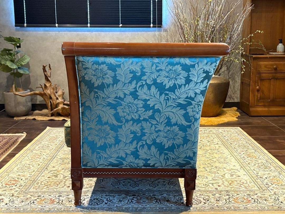 ②クラシック 3人掛けソファ 3Pソファ 花柄 グリーン ビンテージ nY