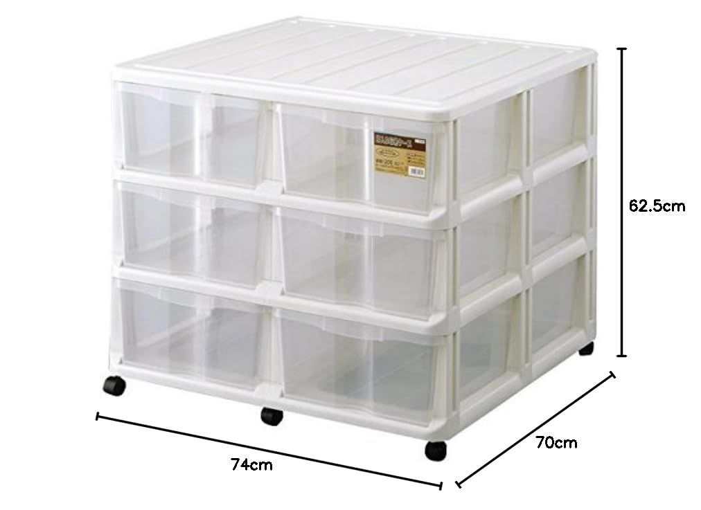 キャスター付き中身の見えるクリアケース 引き出し収納ケース 組立式 色 押入れ収納ケース ホワイト 日本製 型番 たくさん収納できる衣装ケース WM 306 天馬 Tenma 幅74 奥行70 高さ62 5 cm
