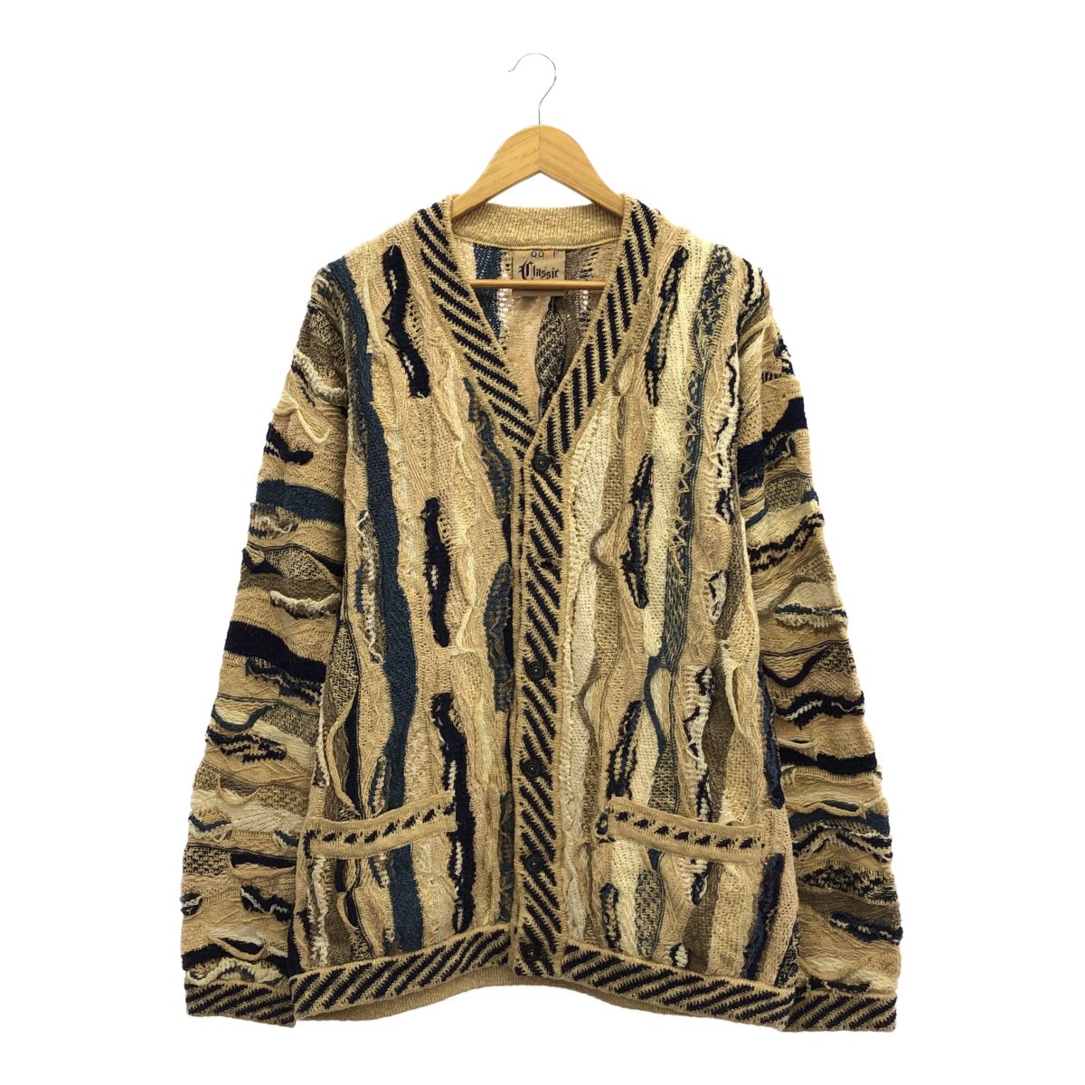 COOGI CLASSIC クージー クラシック サイズL 3Dニットカーディガン タグ付き 90's 90年 OLD オールド ベージュ 総柄 レア COOGI CLASSIC クージー クラシック サイズL 3Dニットカーディガン