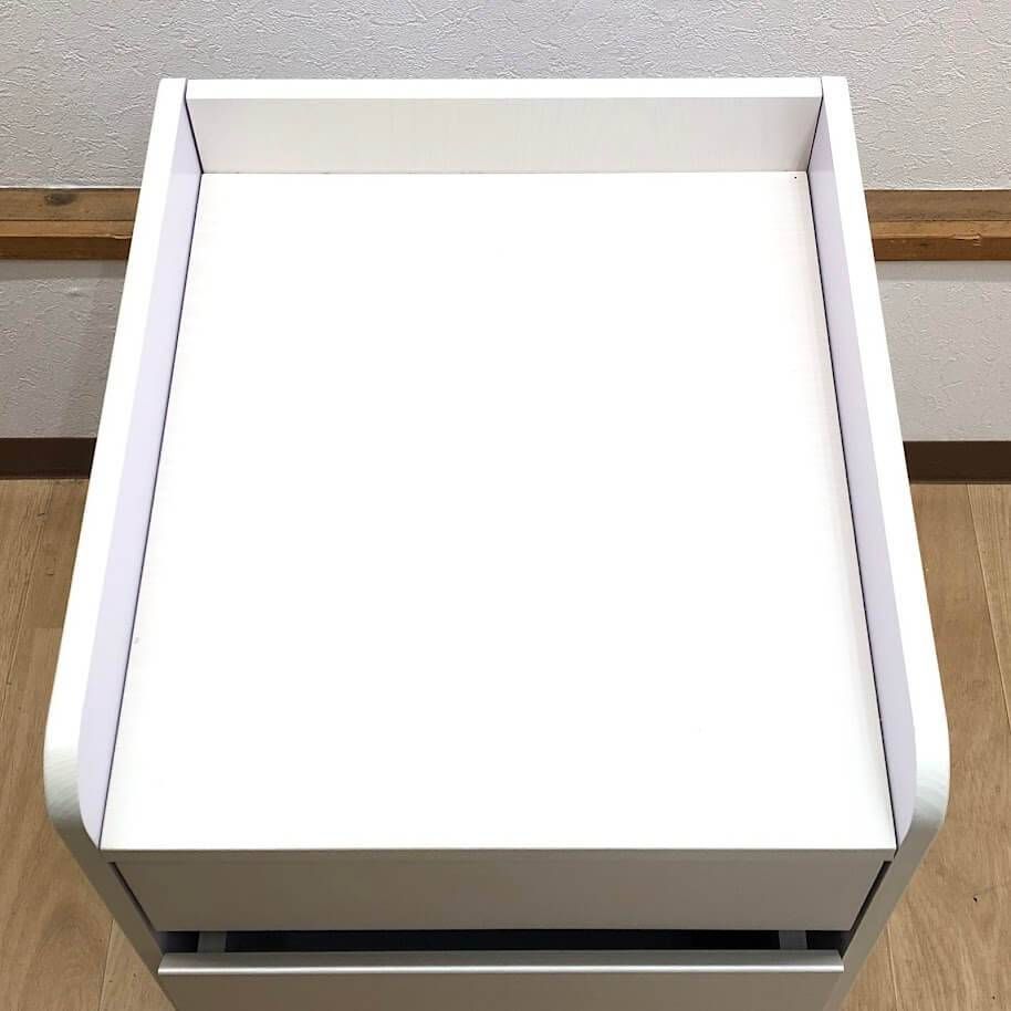 ss8364 【中古】 袖机 ホワイト 2段 キャスター付き 木製 サイド 