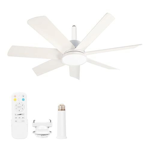 シーリングファンライト【7羽根大風量・正逆回転・DCモーター】2025次世代型 シーリングライト扇風機 50W リモコン付き 6-10畳 E26 壁スイッチメモリー機能 自動停止機能 寝室 和室 天井照明 引掛けモデル (7羽根大型-ホワイト)