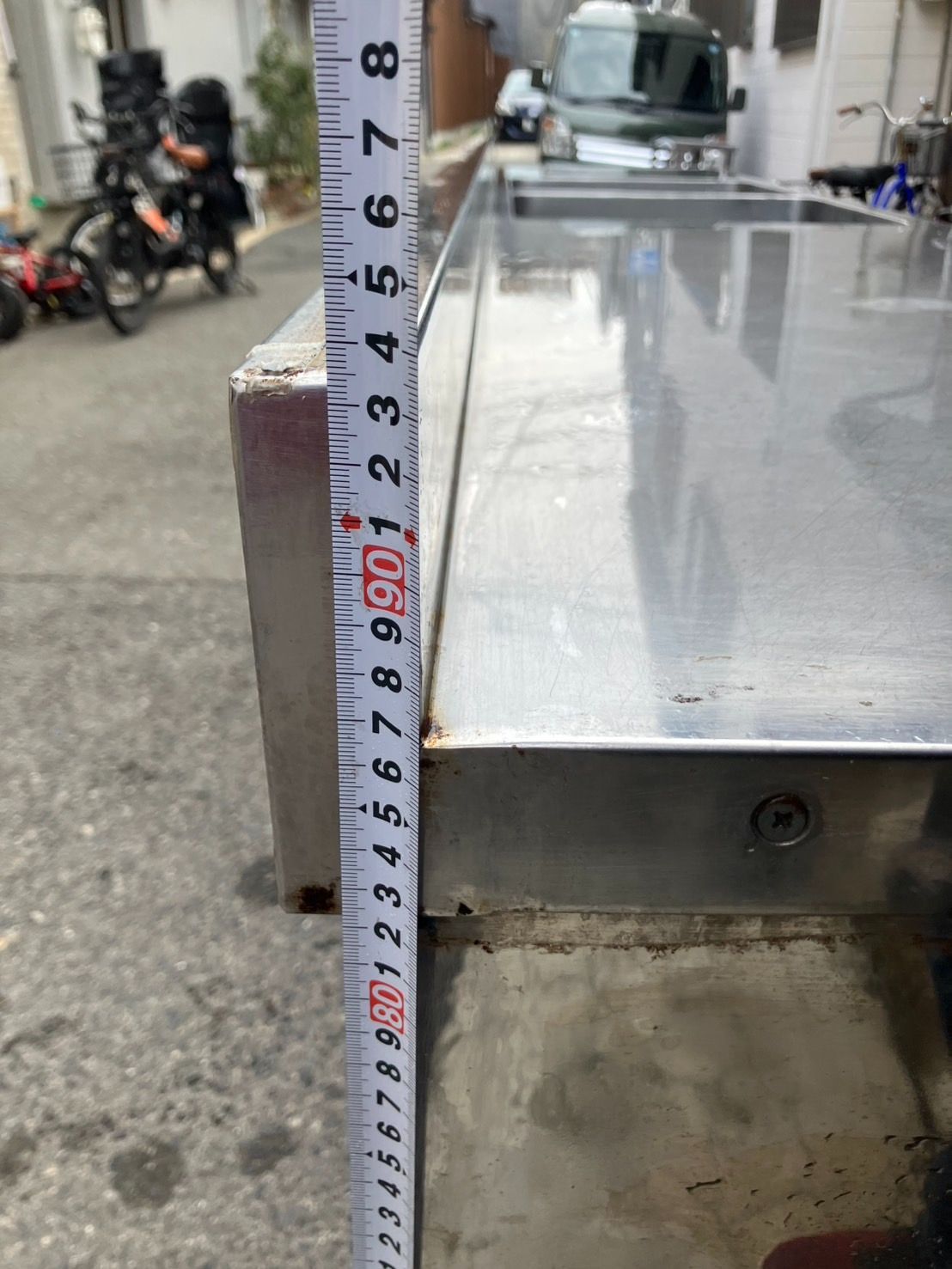 中古】大阪引取限定 2層シンクと作業スペース 幅265cm バックガード 
