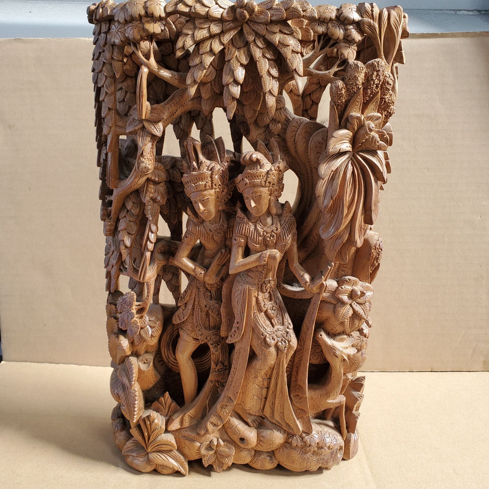 インドネシア 透し彫り ヴィンテージ レリーフ 壁掛け バリ彫刻 木彫画