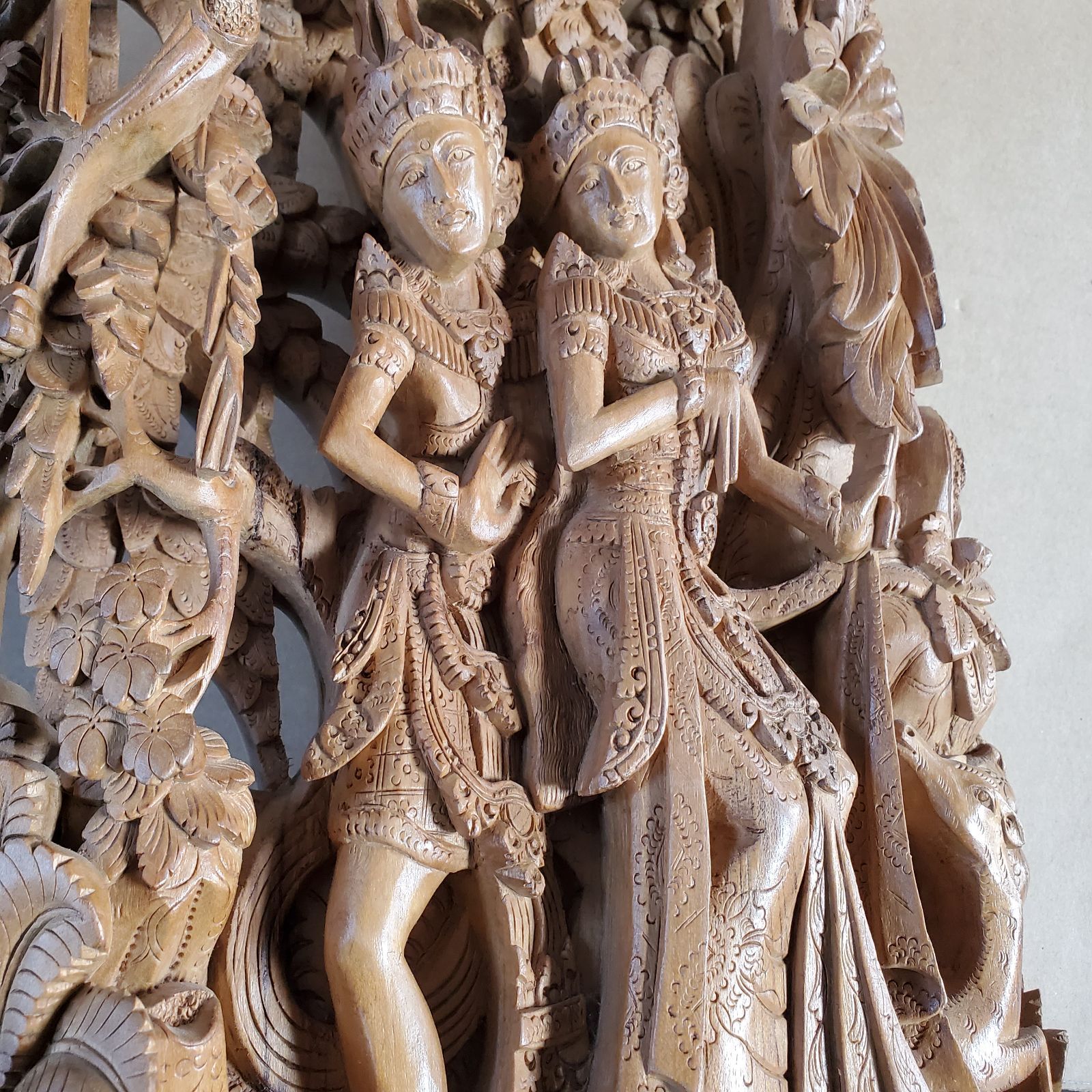 インドネシア 透し彫り ヴィンテージ レリーフ 壁掛け バリ彫刻 木彫画