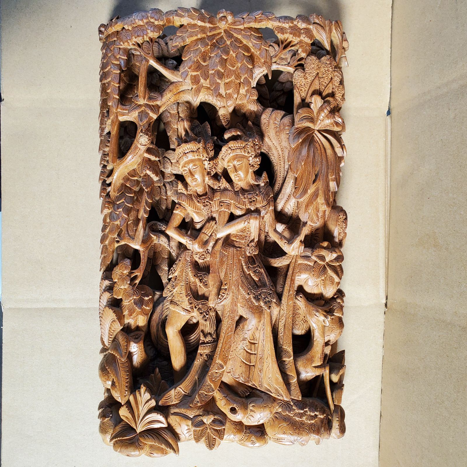 インドネシア 透し彫り ヴィンテージ レリーフ 壁掛け バリ彫刻 木彫画