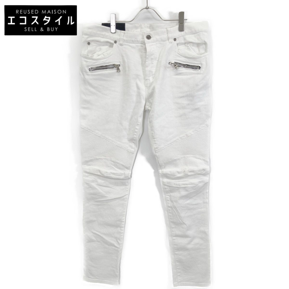 BALMAIN バイカーデニムパンツ　32 ホワイト BALMAIN バイカー BALMAIN（パンツ White Balmain Destr BALMAIN