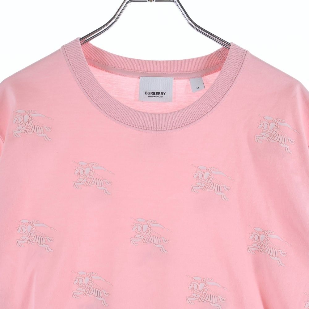 BURBERRY バーバリー ブランドロゴ 総柄 クルーネック半袖Tシャツカットソー ピンク レディース 8071634 BURBERRY (バーバリー) ブランドロゴ 総柄 クルーネック半袖Tシャツ