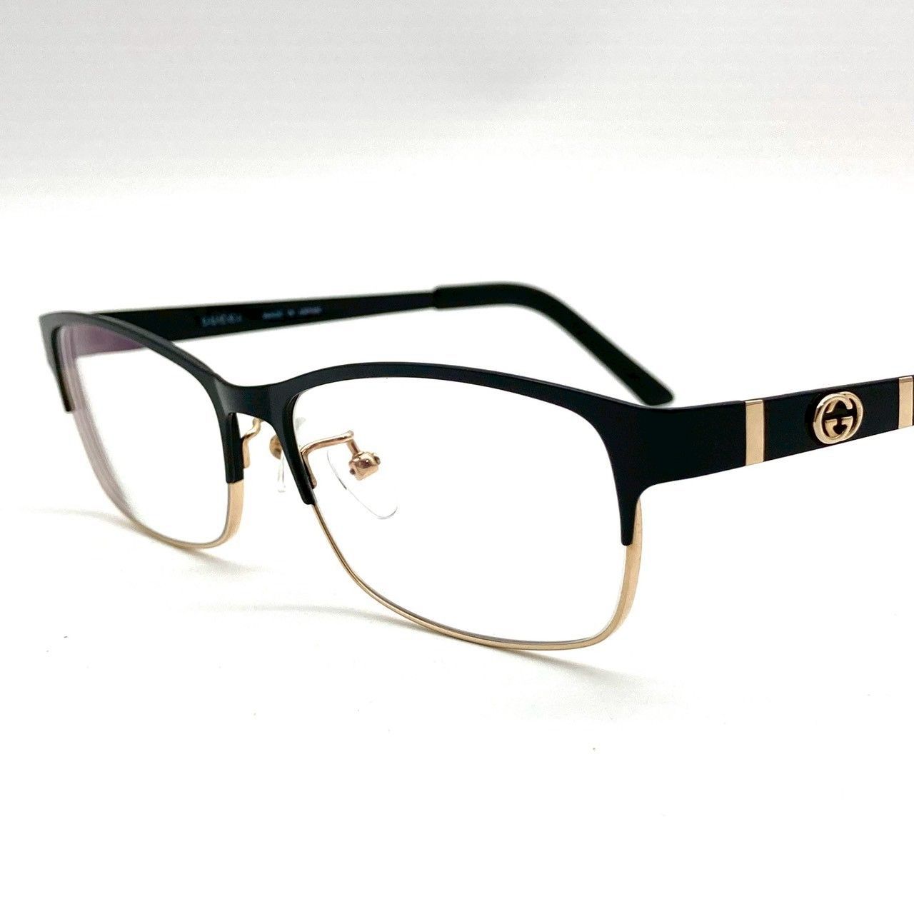 グッチ 眼鏡 伊達メガネ チタニウム ブラック シルバー 美品 80210