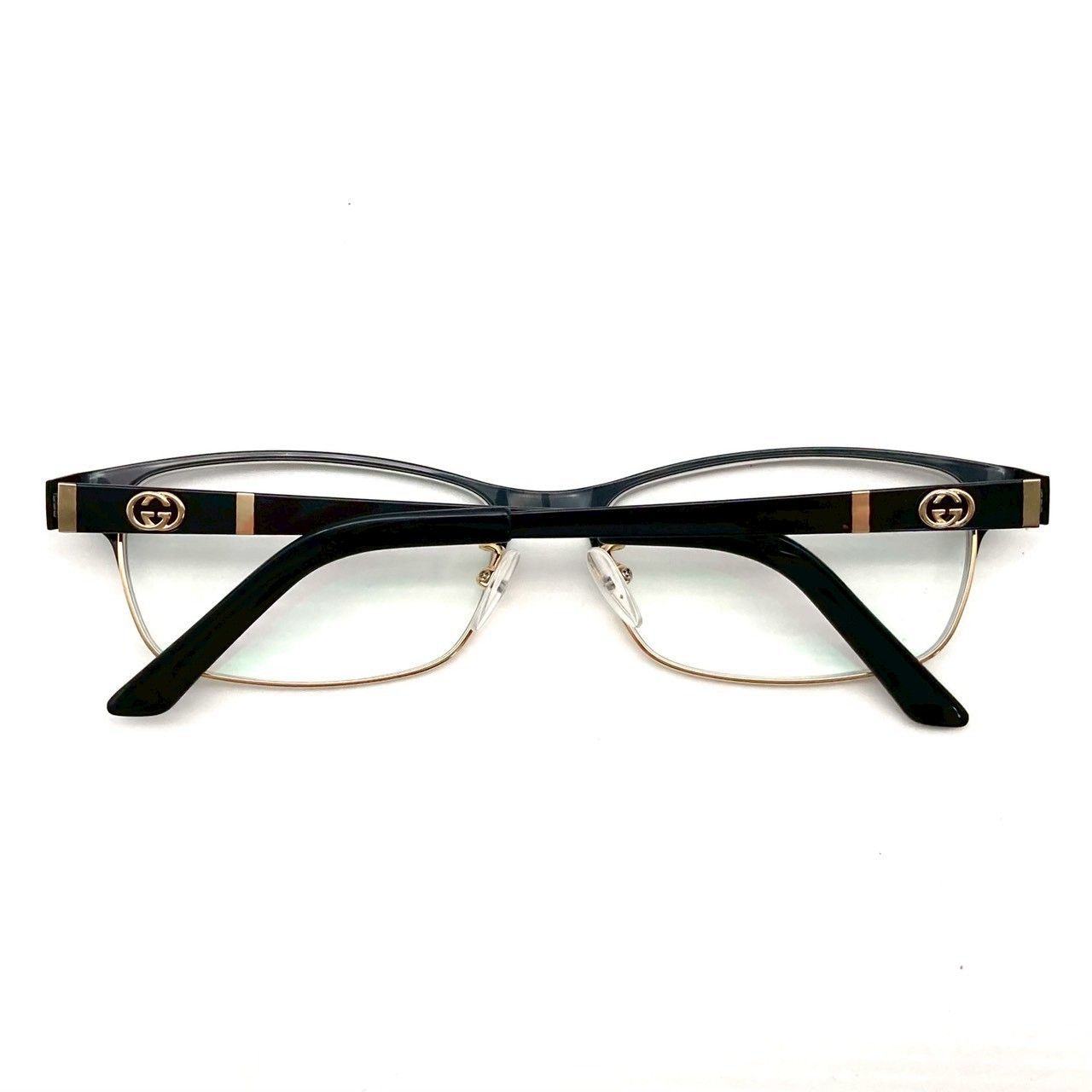 グッチ 眼鏡 伊達メガネ チタニウム ブラック シルバー 美品 80210
