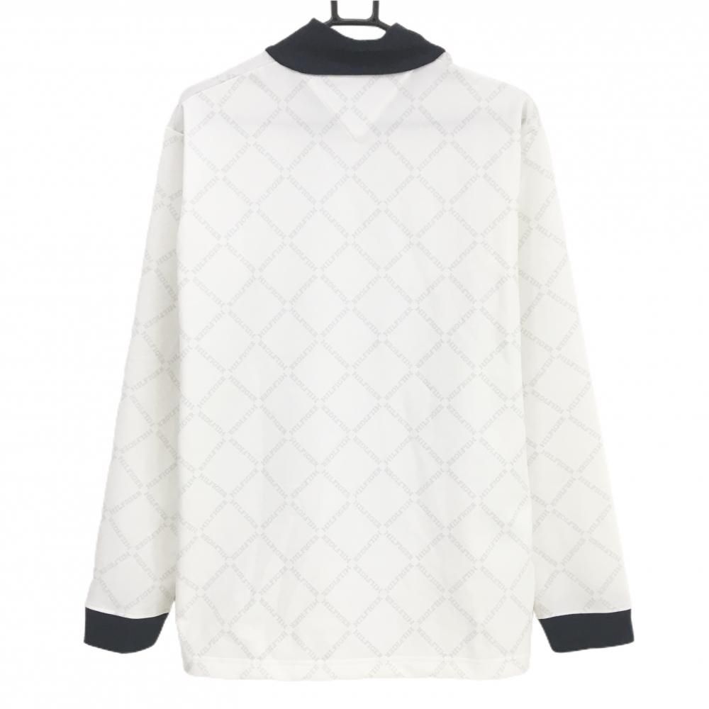 【超美品】トミーヒルフィガー 長袖ハイネックシャツ 白×ネイビー ロゴ総柄 メンズ 3L ゴルフウェア 大きいサイズ Tommy Hilfiger Golf