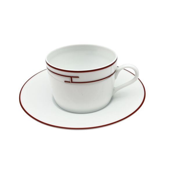 ● ♥ エルメス HERMES カップ＆ソーサー リズム Rhythm シリーズ レッド ボルドー リフト 6 V 186