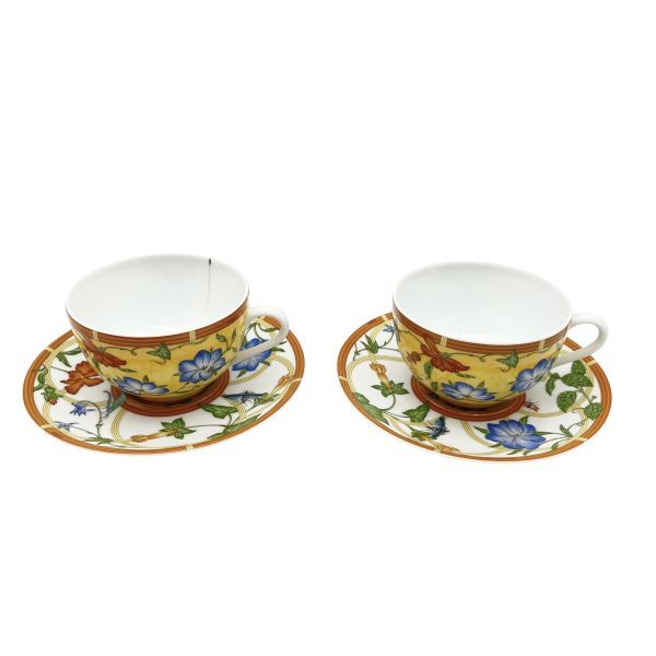 ● 品 エルメス HERMES カップ＆ソーサー シエスタ La Siesta 廃盤 オレンジ 黄色 ブルー 6 V 187