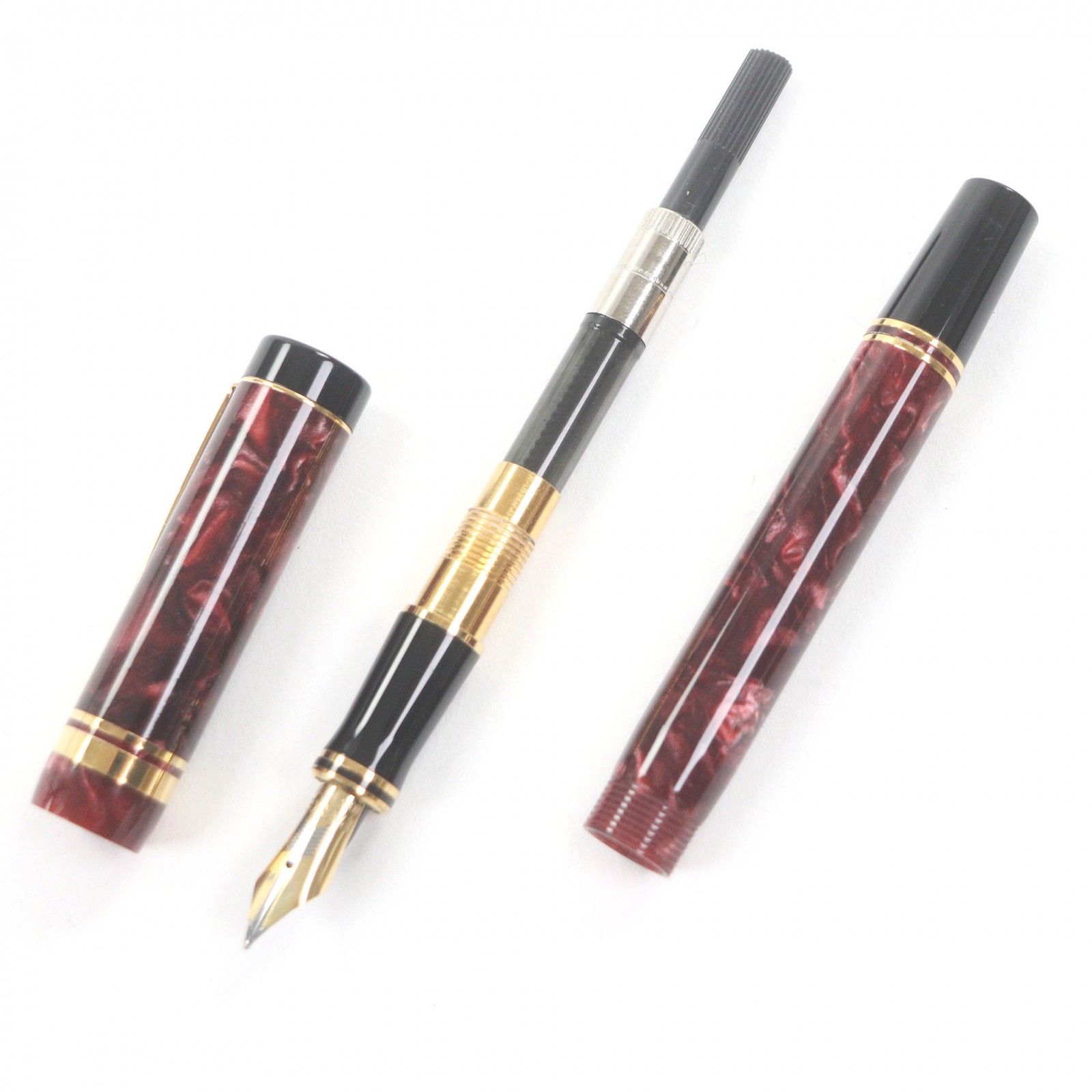 PARKER パーカー ヴィンテージ ペン先18 K Fニブ デュオフィールド インターナショナル 90 s 万年筆 マーブルレッド ゴールド 英国製 メンズ