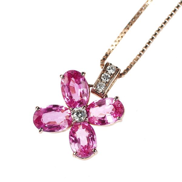K18PG ピンクサファイア ダイヤモンド ペンダントネックレス 2.24ct D0