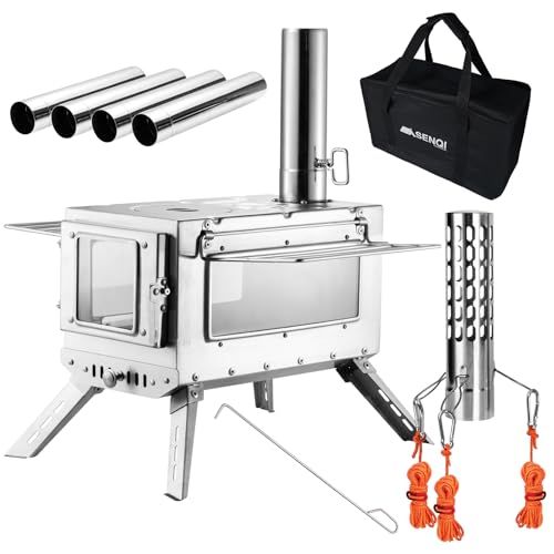 迅速に発送 SENQI 薪ストーブ キャンプ テント コンロ ステンレス 折りたたみ式 煙突 耐熱ガラス窓 グリッド棚搭載 携帯便利 ウード暖炉 焚き火台 テント調理 キャンプヒーター アウトドア 収納袋付き 00 a 2 fb 34