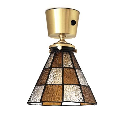 シーリングライト おしゃれ 小型 ガラス 照明 天井 彩色ガラスシェード 真鍮製ソケット E 14口金 LED対応 北欧 レトロ リビング 玄関灯 廊下 トイレ 洗面所 キッチンライト 取付簡単 電球別売 ブラウン b 6 fe 83 ee