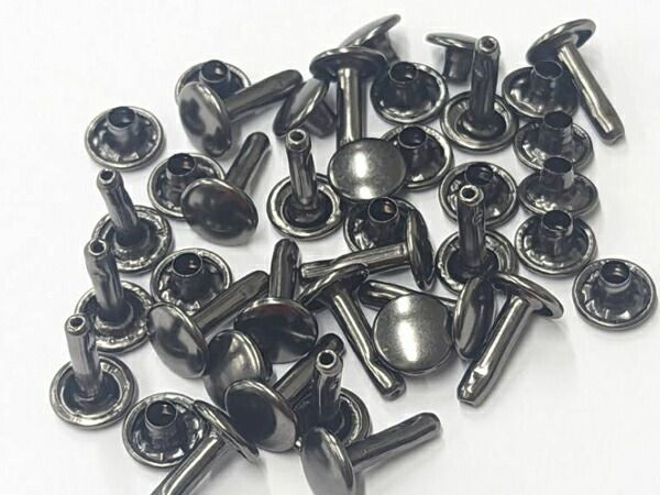 【箱売り】両面カシメ 中 特長 黒ニッケル φ9mm｜足の長さ13mm（全長14.5mm） 2000ヶ まとめ買い（業販） カシメ箱売り レザークラフトぱれっと