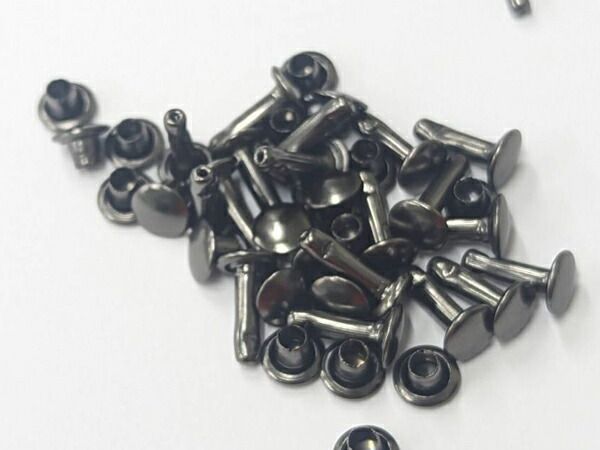 【箱売り】両面カシメ 小 特長 黒ニッケル φ6mm｜足の長さ9mm（全長10.5mm） 2000ヶ まとめ買い（業販） カシメ箱売り レザークラフトぱれっと