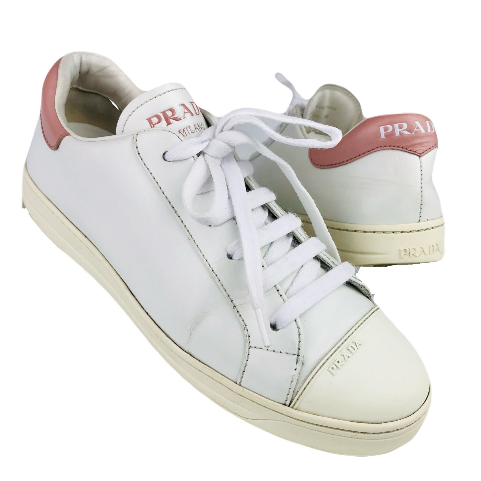 PRADA☆プラダ・レディース レザー切替し エンボス加工ブランドロゴ 