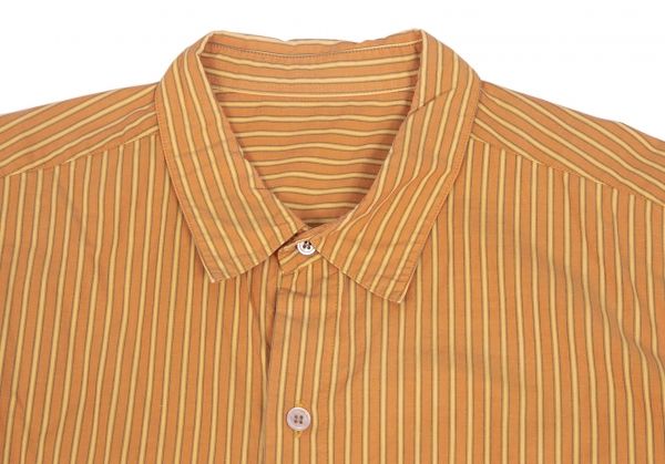 パパスPapas コットンストライプ半袖シャツ オレンジM
