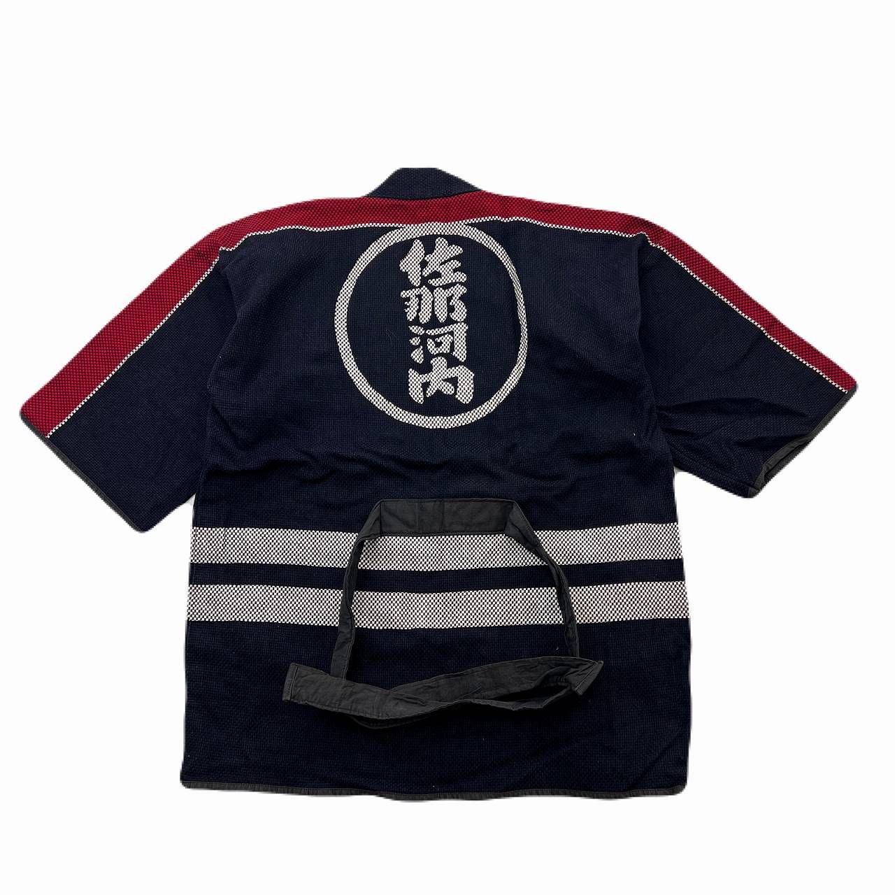 刺子 半纏 法被 ネイビー 赤ライン 消防団 火消 レトロ アンティーク