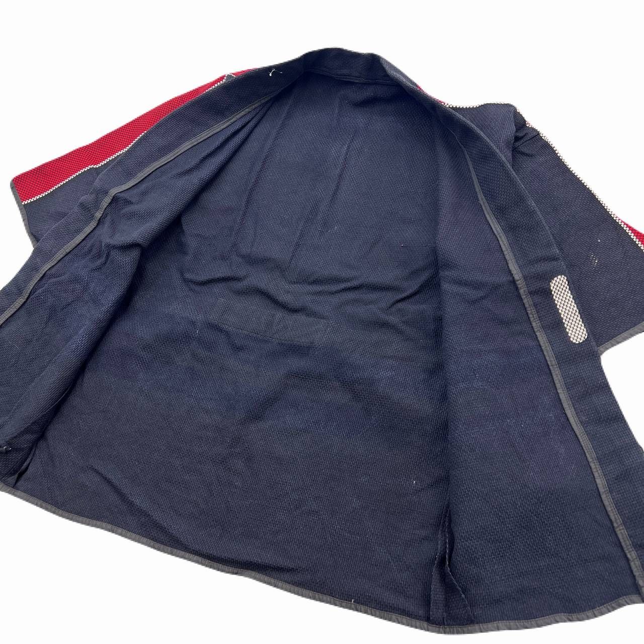 刺子 半纏 法被 ネイビー 赤ライン 消防団 火消 レトロ アンティーク