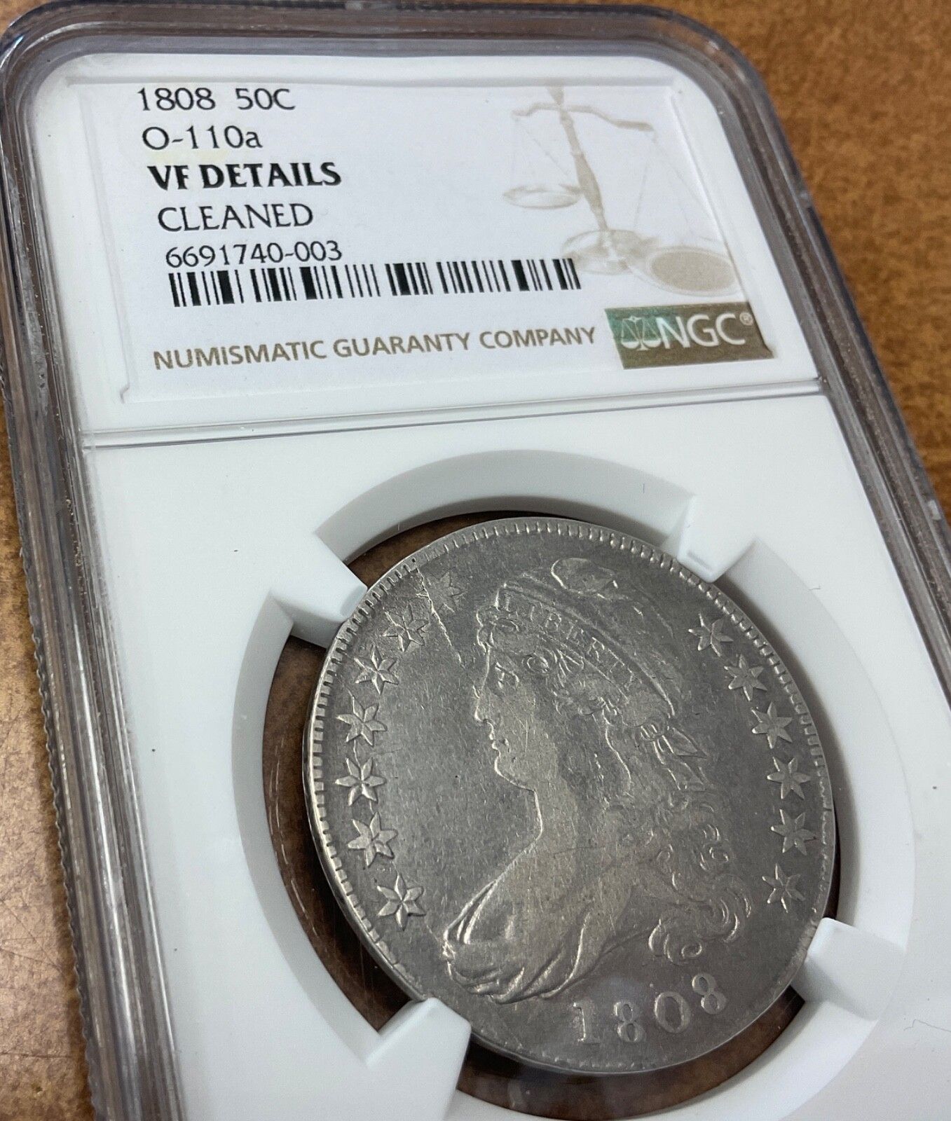 1808 キャップド Bt ハーフ ドル 50 セント O-110a - NGC VF 詳細