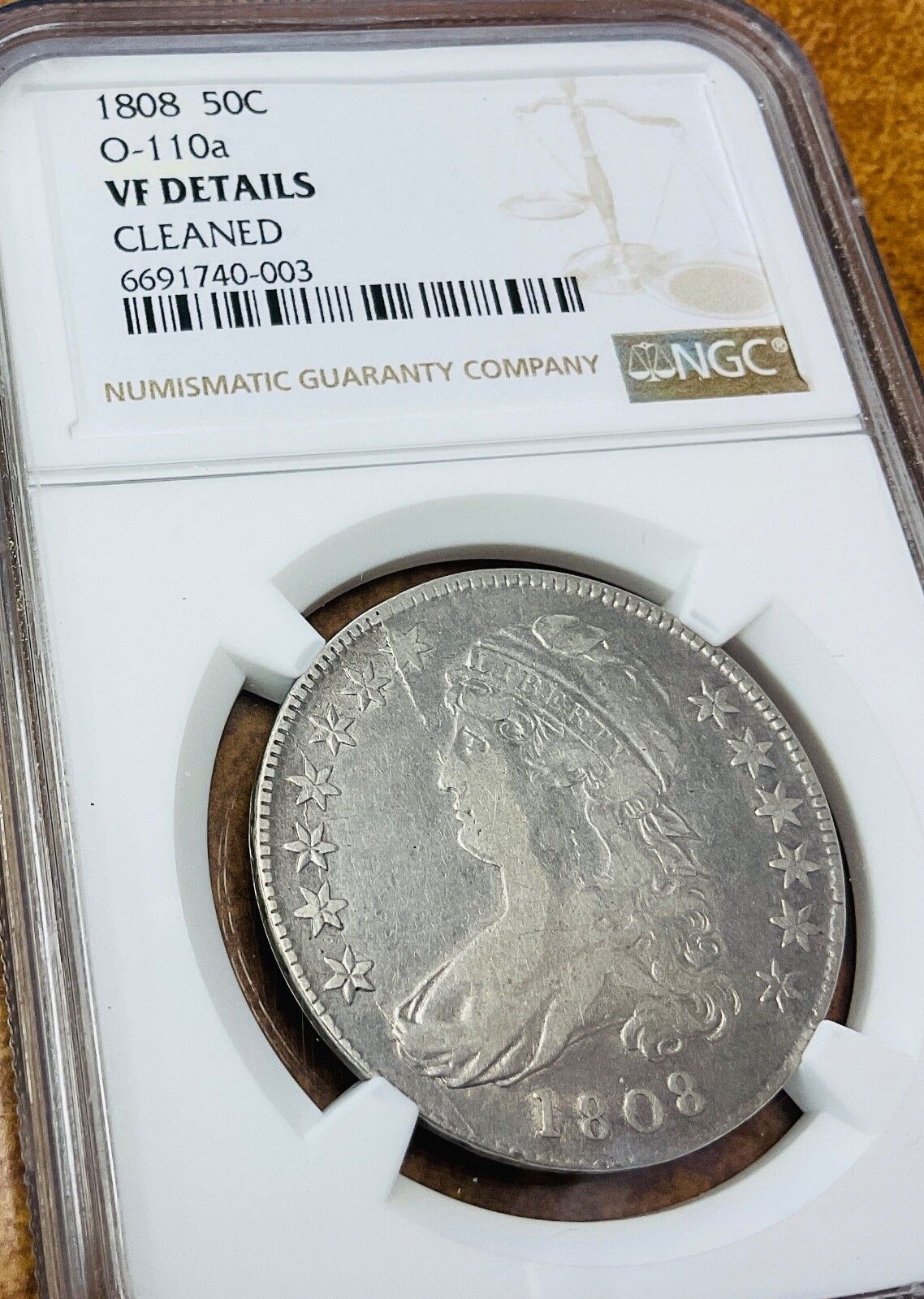 1808 キャップド Bt ハーフ ドル 50 セント O-110a - NGC VF 詳細