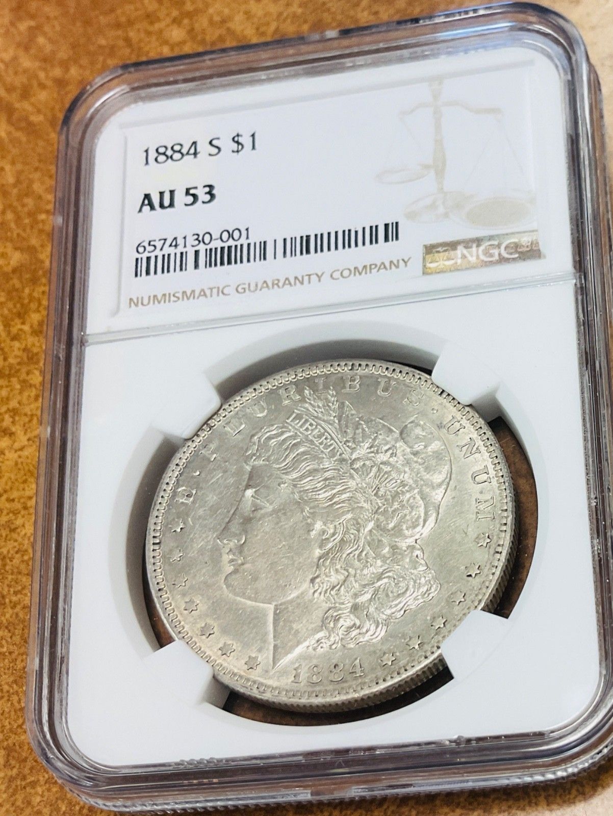 1884-S 1 ドル モーガン シルバー ダラー - NGC AU53 - 非常に明るい