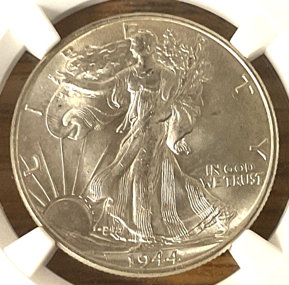 1944年ウォーキング・リバティ・ハーフダラーNGC MS66、高品位で輝きを