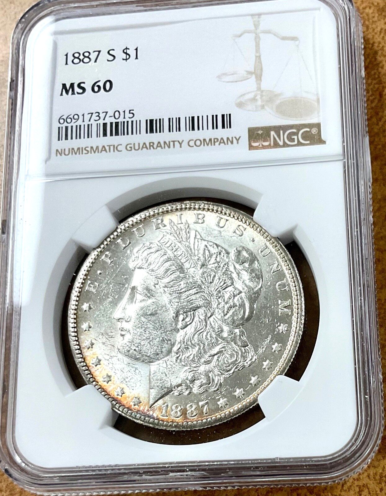 1887 S - $1 - モルガン銀貨 - NGC - MS60 未流通 - メルカリ