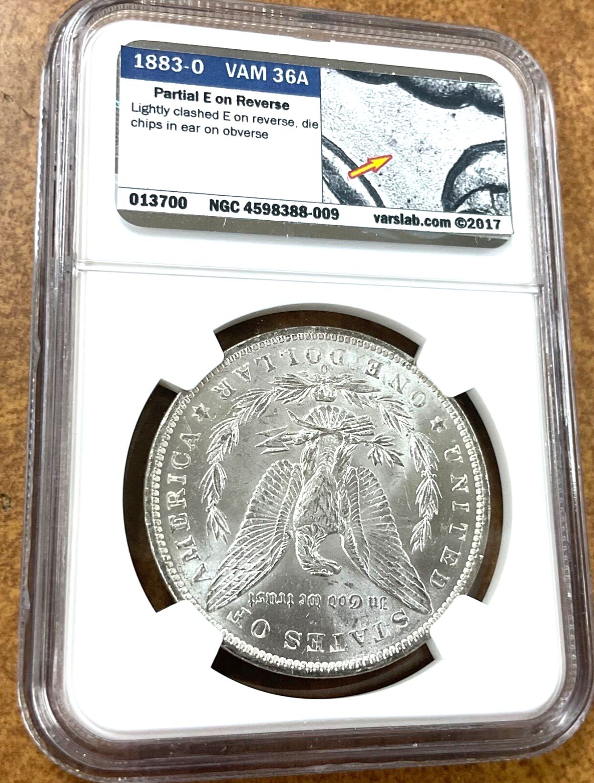 1883-O モルガン・ダラー NGC MS63 VAM 36A 部分E クラッシュ ブライト
