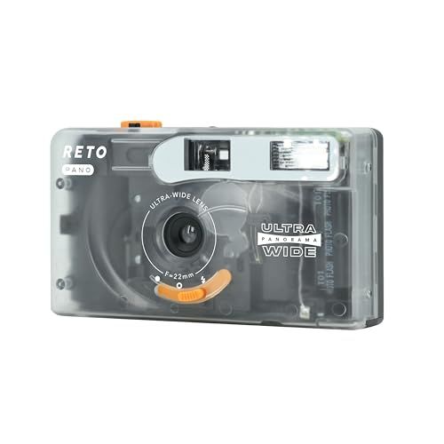 RETO PANO 35 mmフィルムカメラ 22 mm広角レンズ パノラマ 簡単スイッチ シネマティックモード レンズカバー 内蔵フラッシュ 再利用 フィルムと単4電池は付属していません シアーホワイト po 57 a 18505