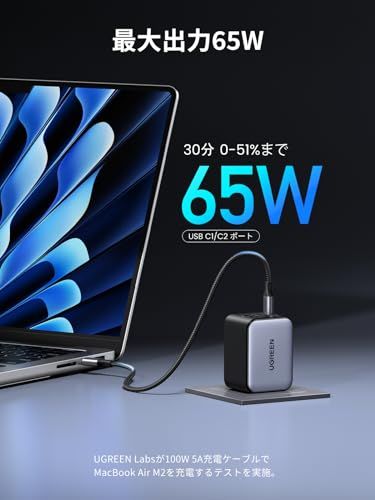 UGREEN NexodeX 当社比最小 65 W充電器 USB C 2とUSB A 1 新生代GaNInfinity?チップ 独自Airpyra技術 PD 3 0 QC 4 対応 自宅 出張 旅行用 ノートPC iPad iphone 17 16 f 44 6 bd 2