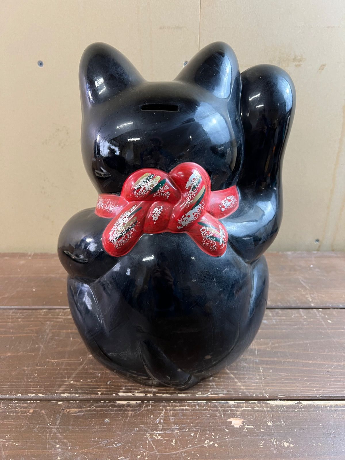 レトロ 古い招き猫 右手上げ 貯金箱 黒猫 - メルカリ