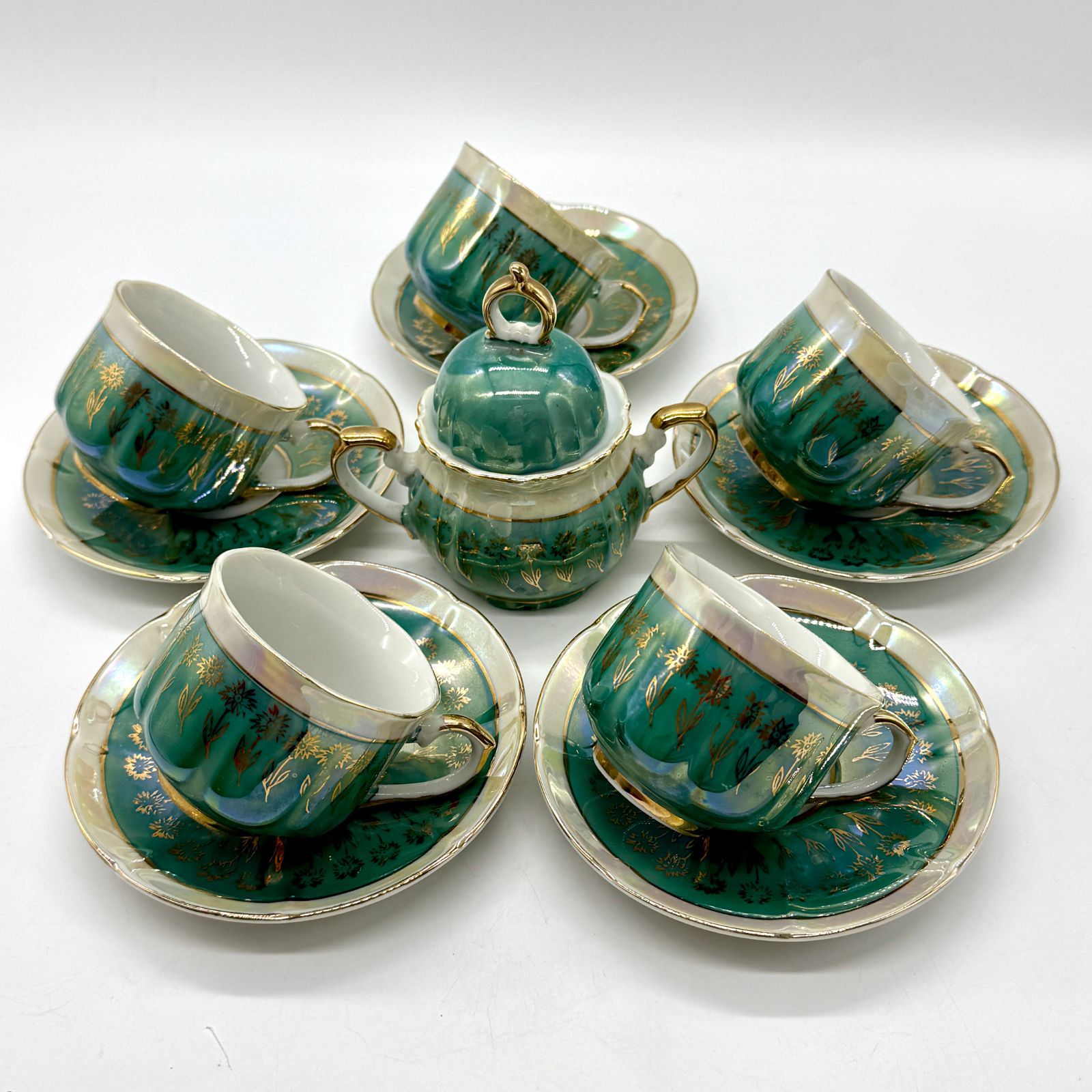 KANESHIGE CHINA ティーセット 洋食器 昭和レトロ 金彩 オーロラ 翡翠