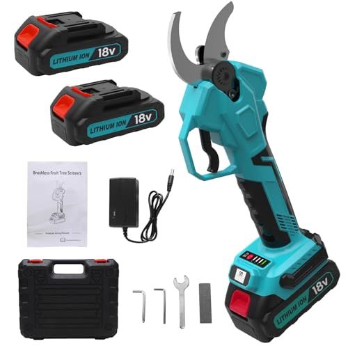 電動剪定バサミ 切断径40 mm 4段開き調整｜ブラシレスモーター搭載 切れ味鋭い剪定鋏 互換マキタ 18 V 3000 mAh薄型バッテリーに対応する PSE|CE取得済み LEDディスプレイ付き 充電式電動剪定ばさみ 日本語取扱説明書付き 庭木 414 eeecc