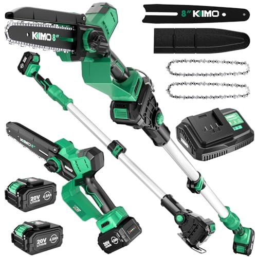 2026 8インチ 4000 mAh大容量バッテリー 付属 KIMO 高枝チェーンソー 充電式 1台2役 高枝切り電動チェーンソー ハンディチェンソー 電動 チェンソー 急速充電器 ブラシレスモーター 延長ポール145?280 cm無段
