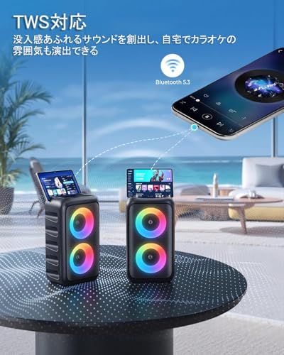 Verkstar カラオケセット 家庭用 拡声器 ワイヤレス マイク2本 Bluetooth 5 3 カラオケ PAセット マシン ポータブルスピーカー セットUSB AUX SDカード 対応 ホームパーティー スピーチ会議 防災訓 c 24 e 3085