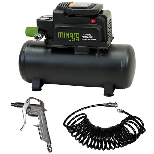 迅速に発送 ミナトワークス オイルレス 型 エアーコンプレッサー CP-8 A＋エアーツール2点付き 100 V | タンク 容量 8 L 559 ae 218