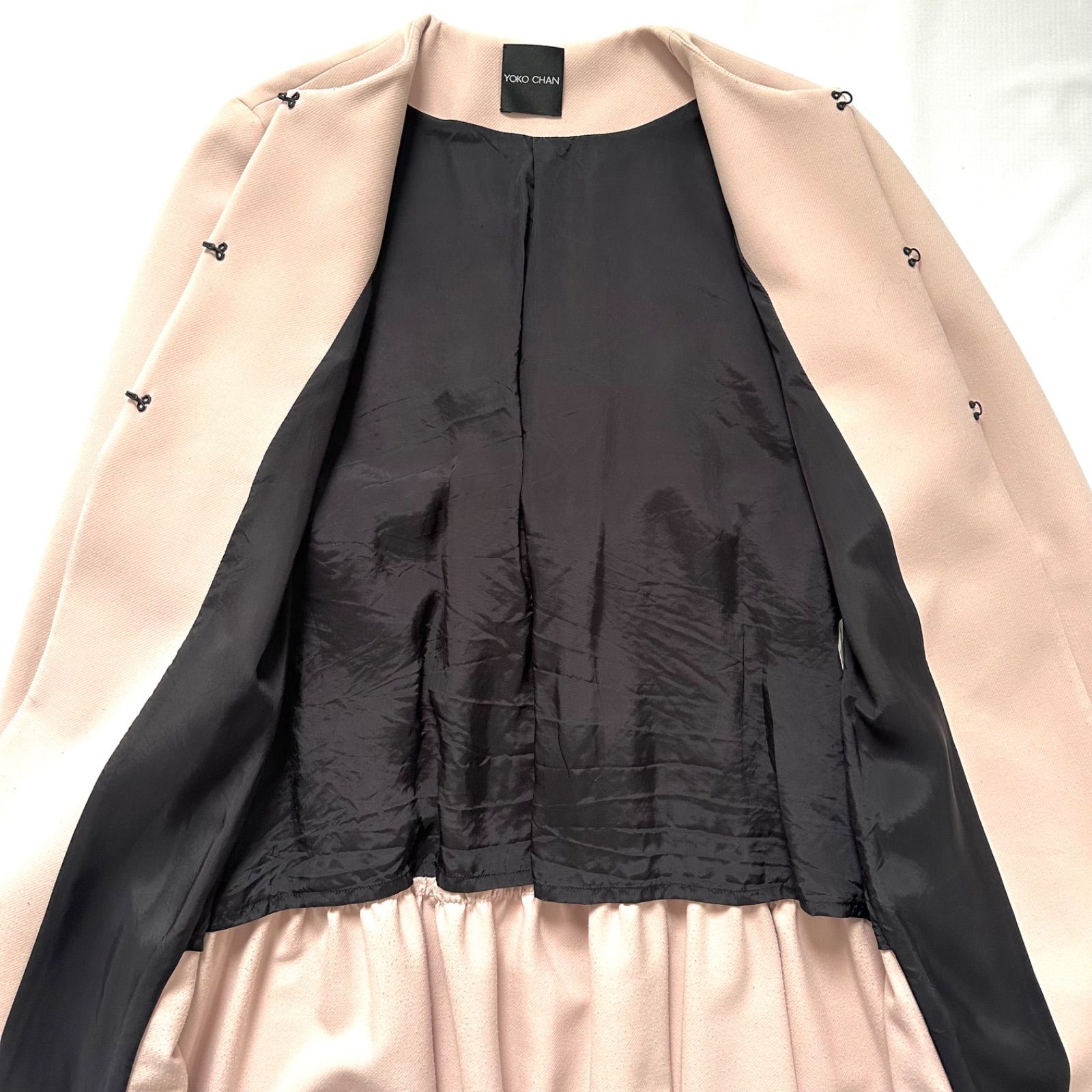 YOKO CHAN ヨーコチャン ノーカラーコート ピンク フリル レディース