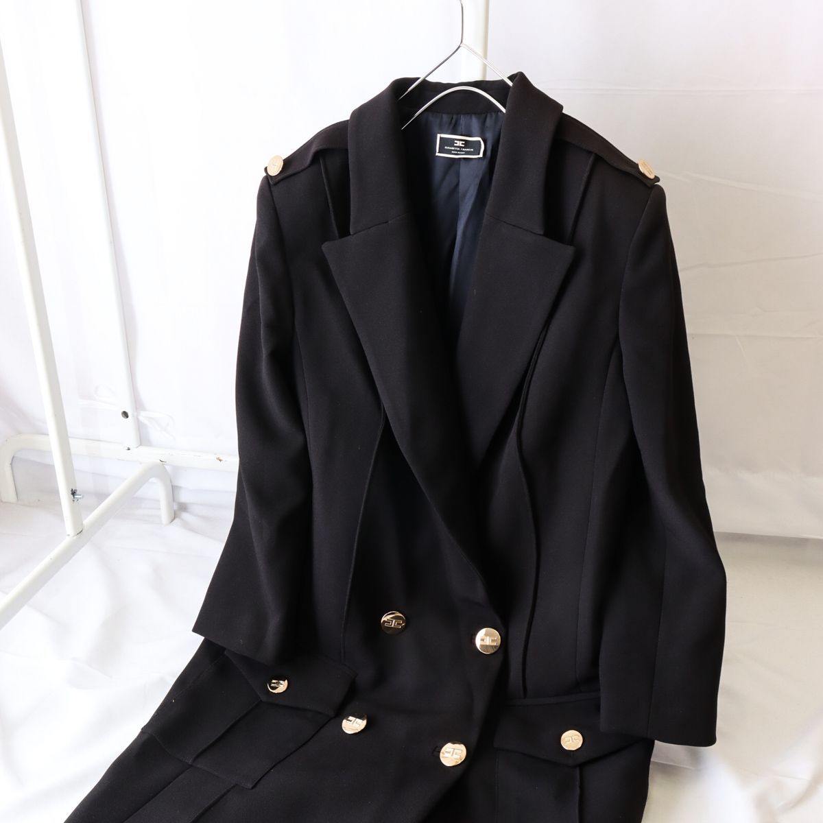 極美品 エリザベッタフランキ チェスターコート 黒 F ダブル ロング