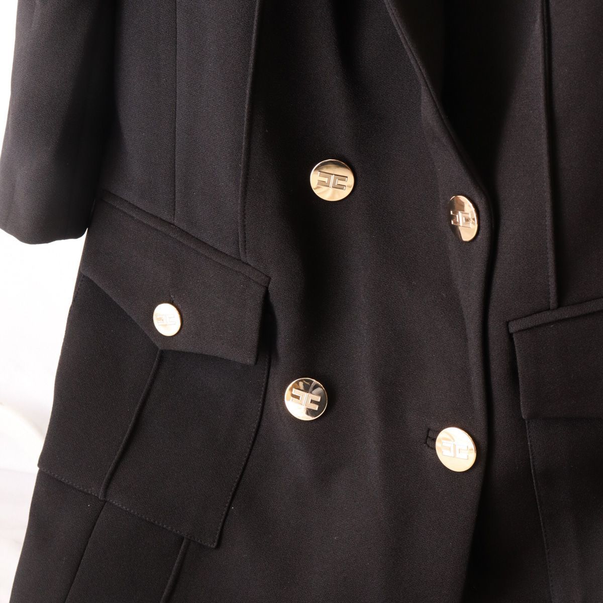 極美品 エリザベッタフランキ チェスターコート 黒 F ダブル ロング 