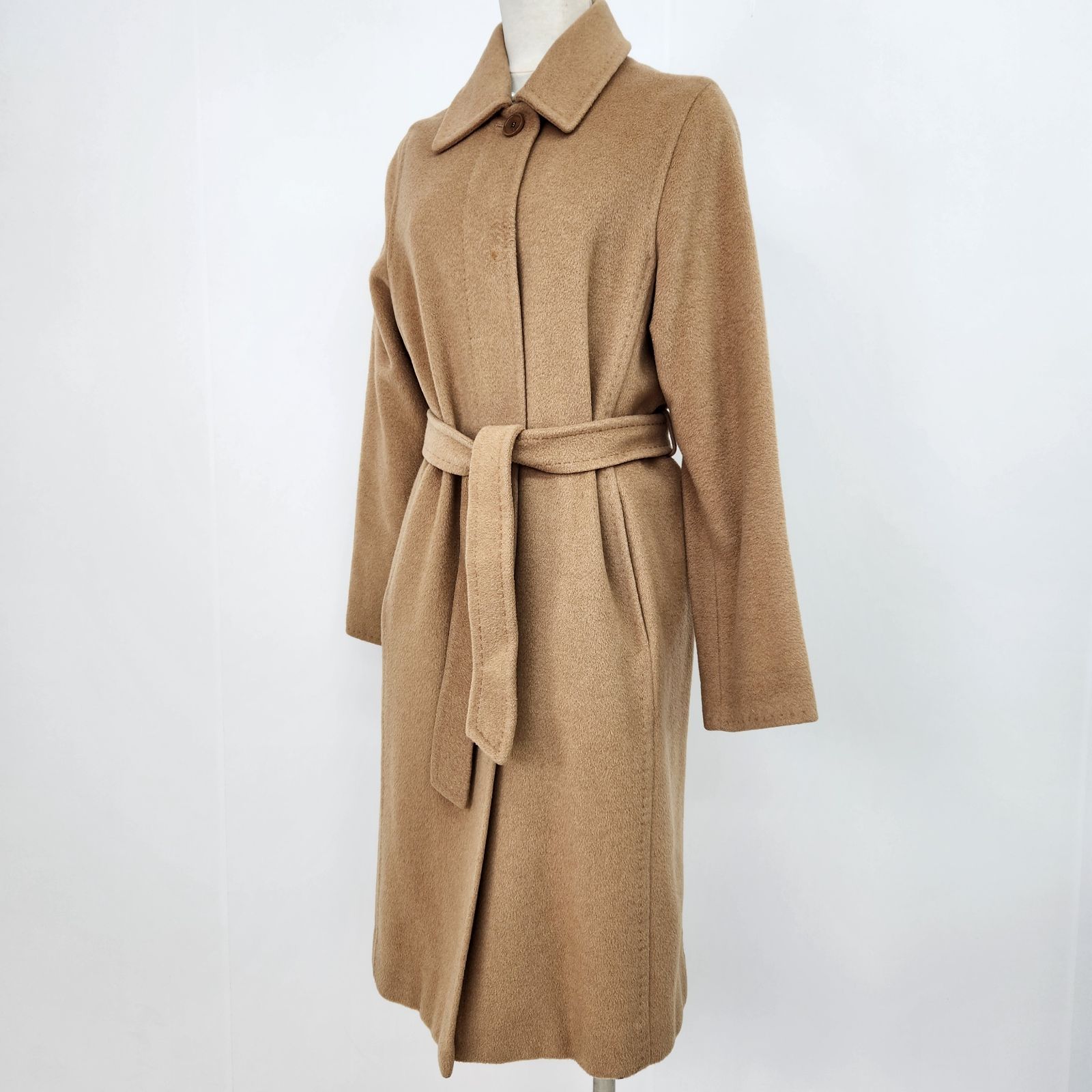 MaxMara ロングコート 高級白タグ キャメル100 ベルテッド 36 S M相当