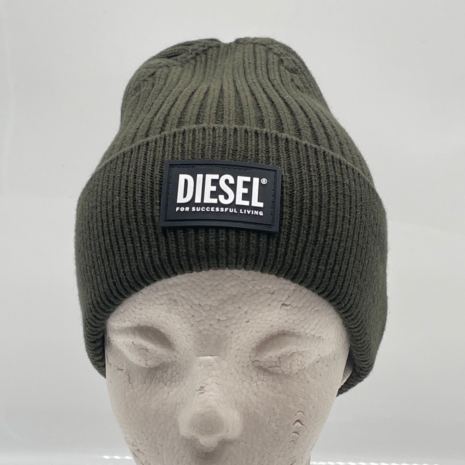 KO3828□DIESEL ディーゼル ニット帽 ニットキャップ ロゴ カーキ系 