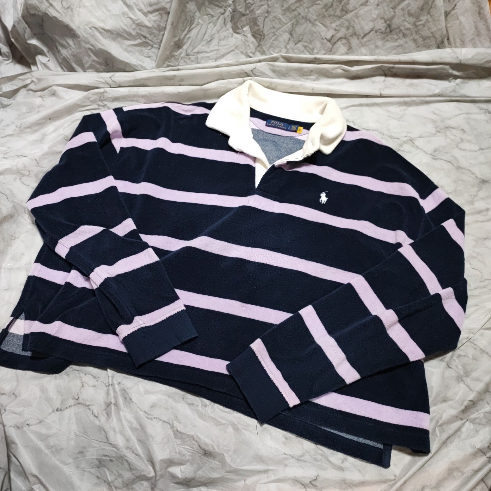 POLO RALPH LAUREN ラガーシャツ ネイビー/ピンク タオル生地 - メルカリ