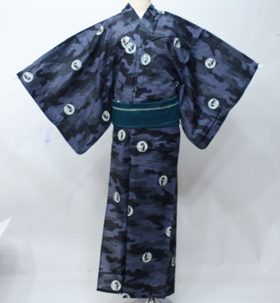 浴衣 男性用 単品 仕立て上がり 柄物 Lサイズ 綿100% グレー地×黒 龍 ゆかた 夏祭り 花火大会 NO43091