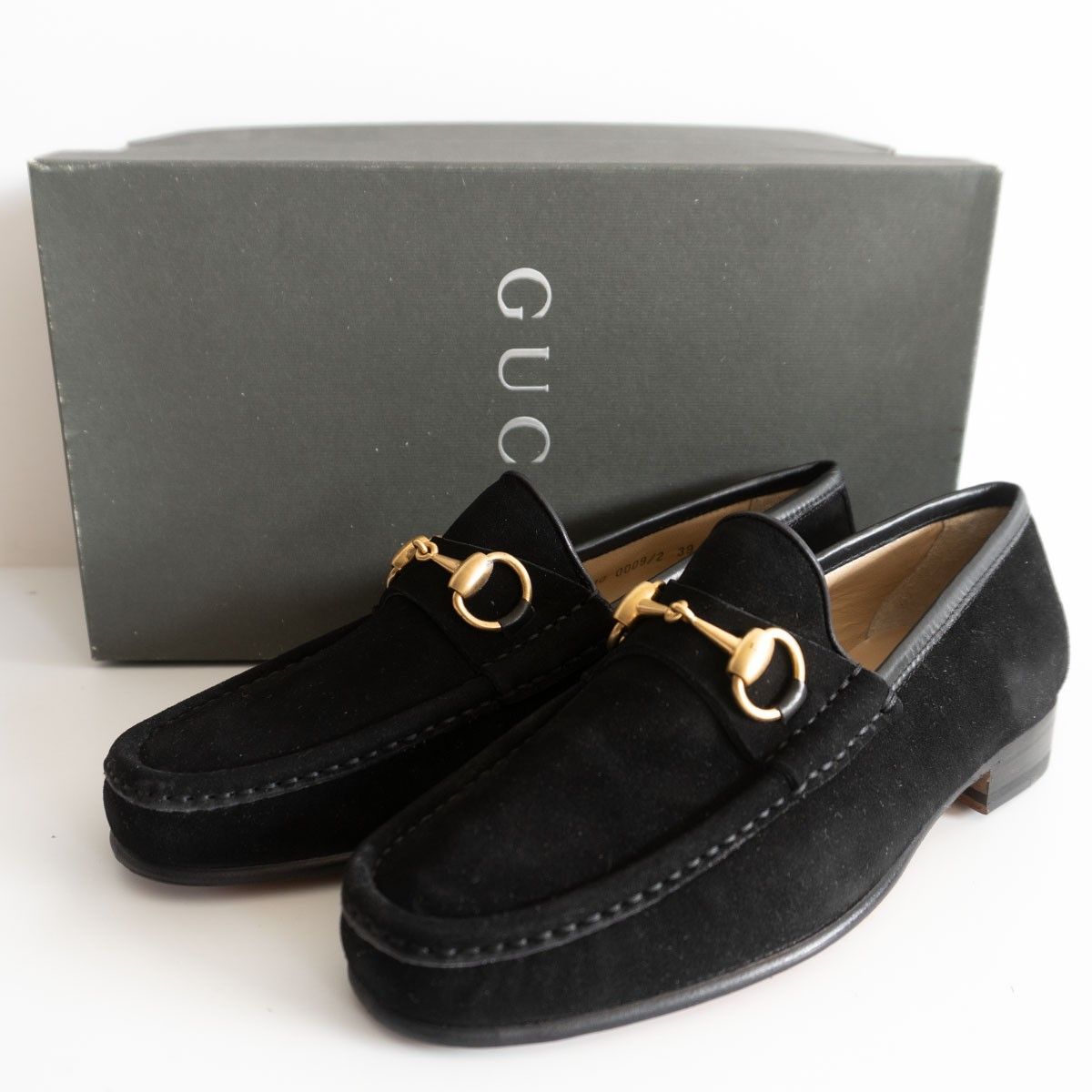 90S/Dead Stock】GUCCI【スウェード ビットローファー】39 E ブラック 