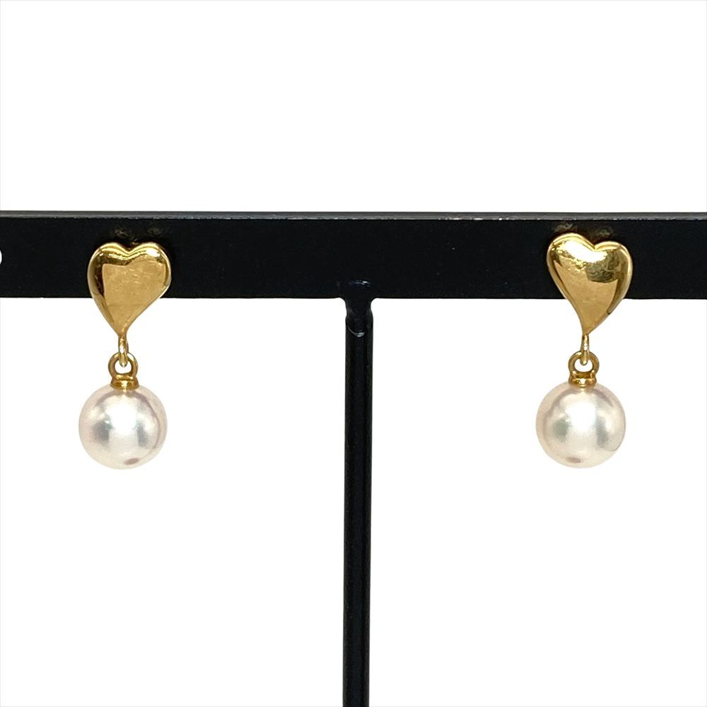 ミキモト MIKIMOTO ハート パール 約6mm ピアス K18YG 2.4g 真珠 