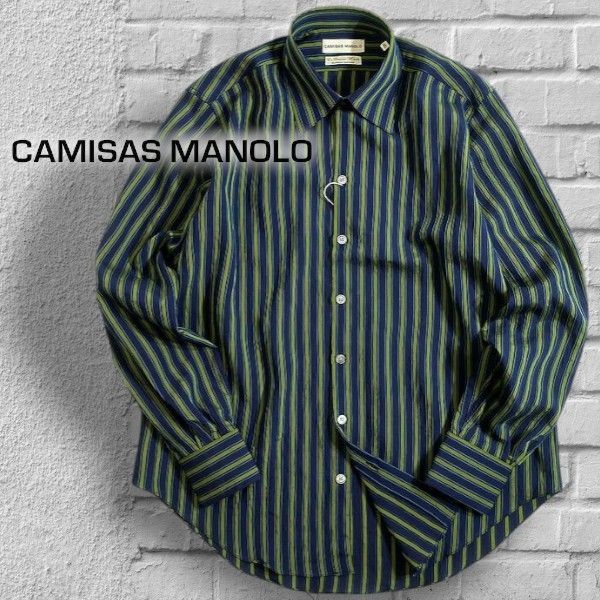 CAMISAS MANOLO カミサスマノロ NAVY GREEN STRIPES NORMAL SHIRT